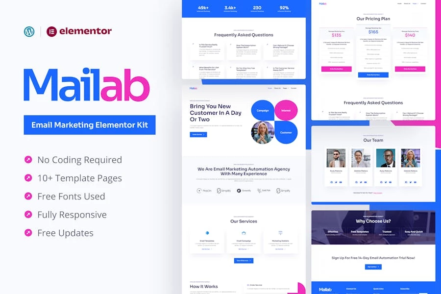 Mailab - Kit de plantillas Elementor Pro para marketing por correo electrónico