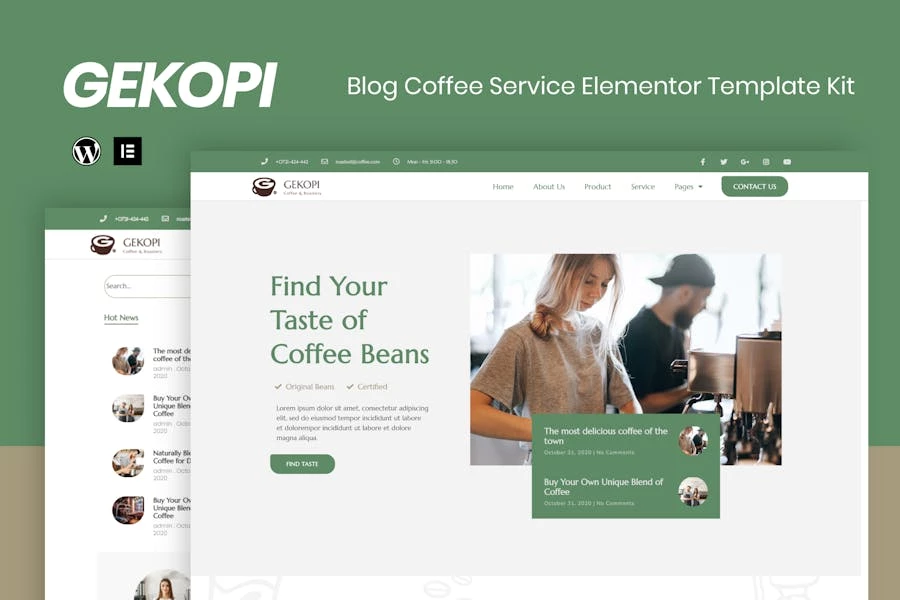 Gekopi - Kit de plantillas Elementor para blogs de cafeterías