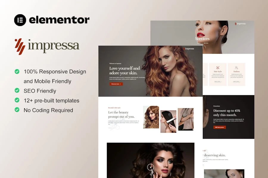 Impressa - Kit de plantillas Elementor para estilistas personales y servicios de maquillaje