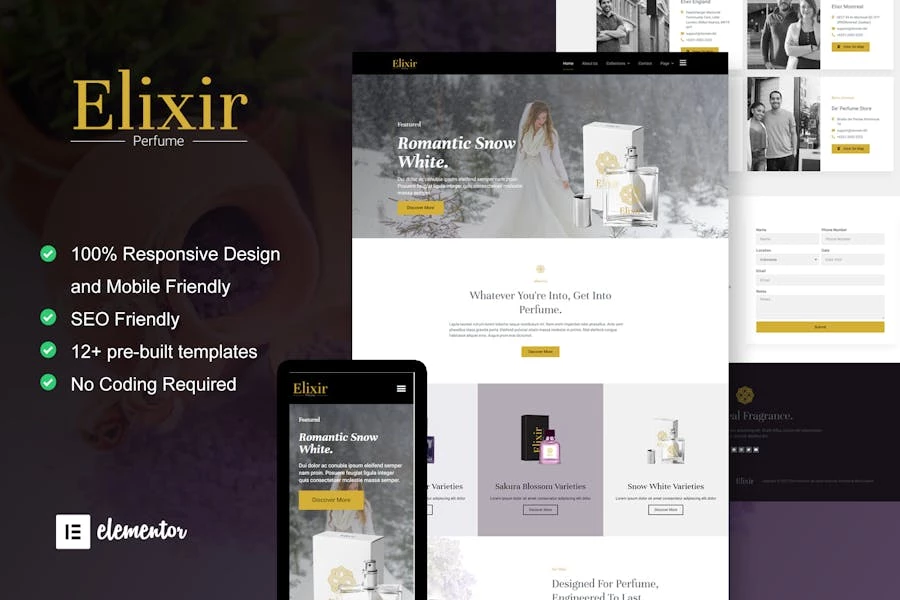 Elixir - Kit de plantillas Elementor para perfumistas