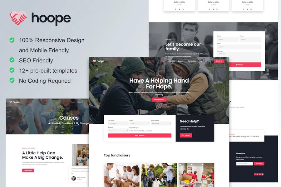 Hoope - Kit de plantillas Elementor para organizaciones benéficas y de donación