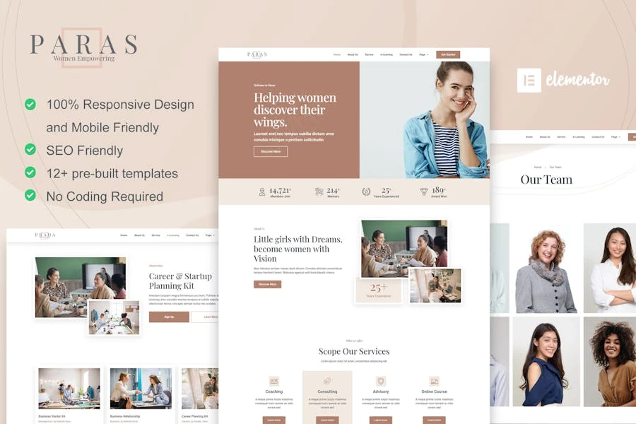 Paras - Kit de plantillas Elementor para asesoras de negocios para mujeres