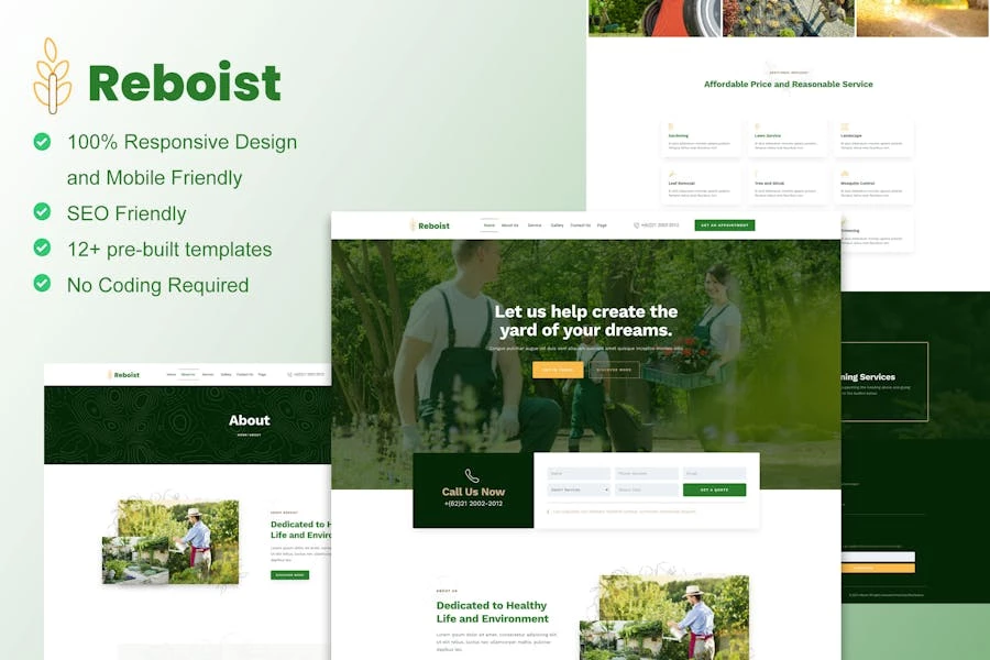 Reboist - Kit de plantillas Elementor para paisajismo y jardinería