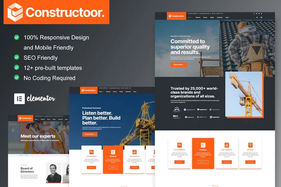 Constructoor - Kit de plantillas Elementor para construcción y construcción