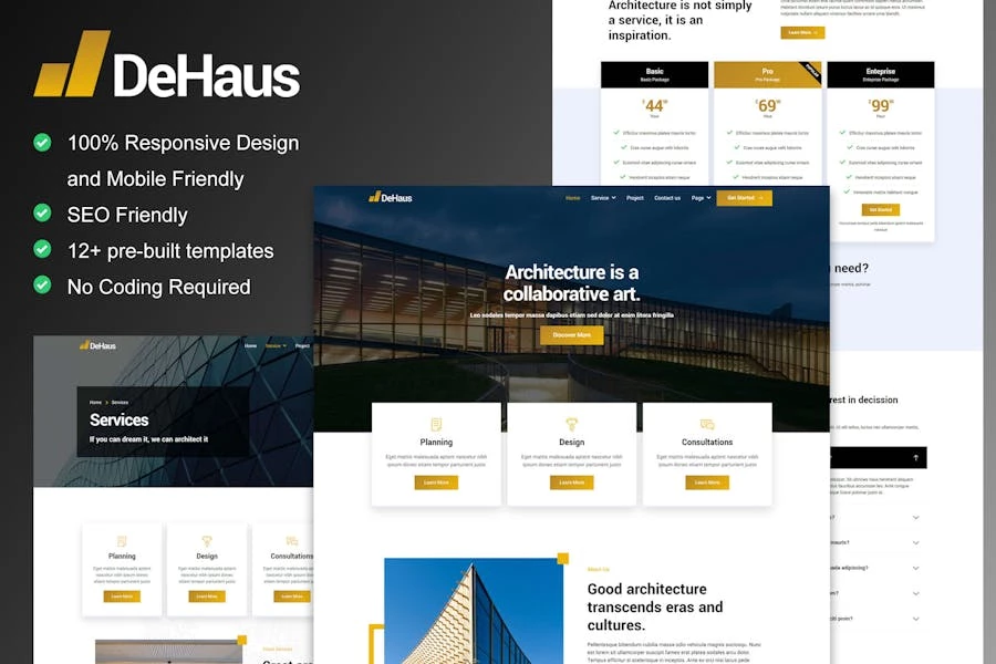 Dehaus - Kit de plantillas Elementor de diseño de interiores y arquitectura
