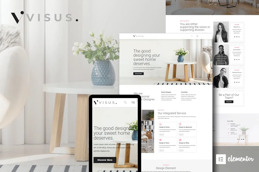 Visus - Kit de plantillas Elementor de diseño de interiores y arquitectura