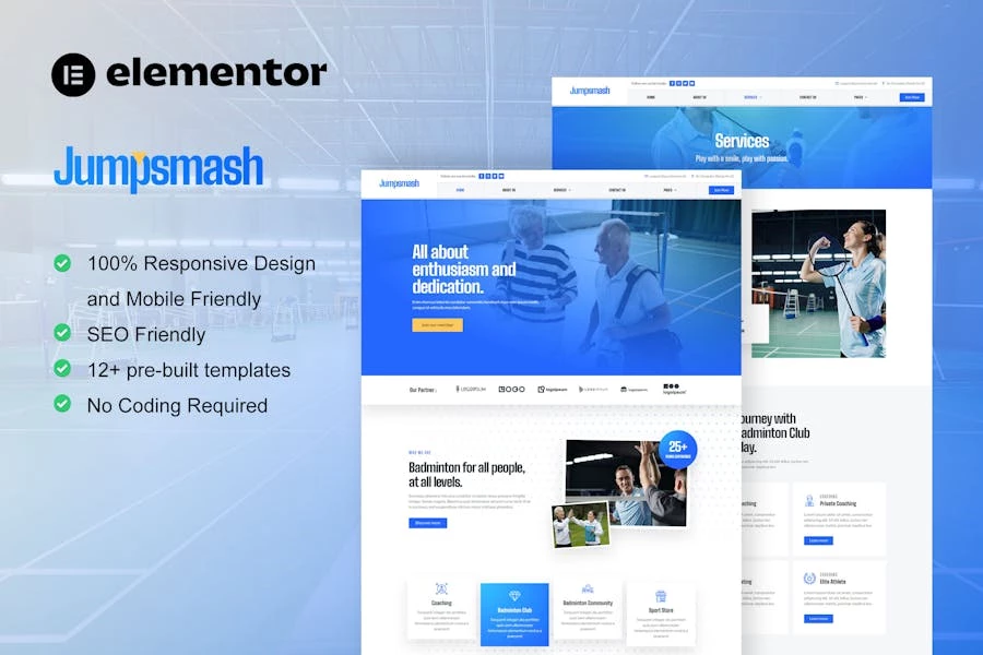 JumpSmash - Template Kit de elementos para clubes de bádminton y Comunidad