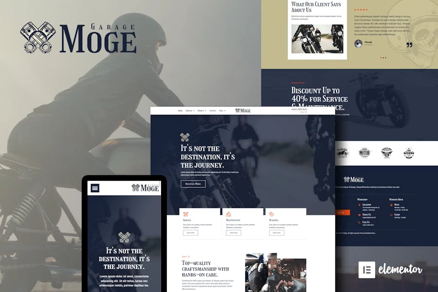 Moge - Kit de plantillas Elementor para reparación y servicio de motocicletas