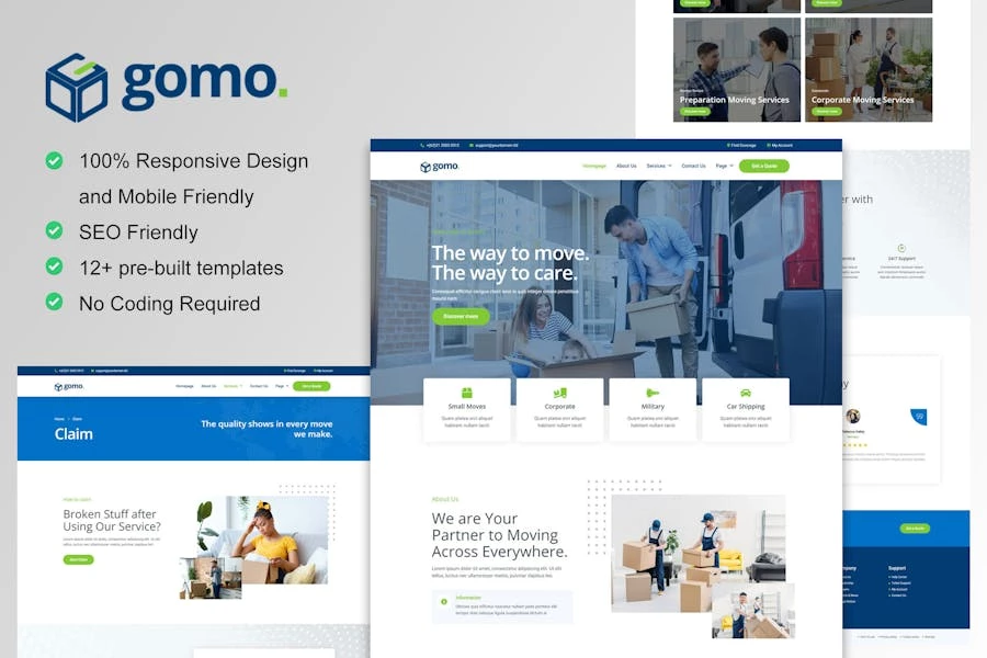 Gomo - Kit de plantillas Elementor para empresas de mudanzas