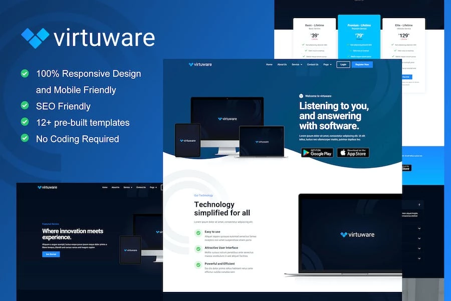Virtuware - Kit Elementor para empresas digitales y SaaS