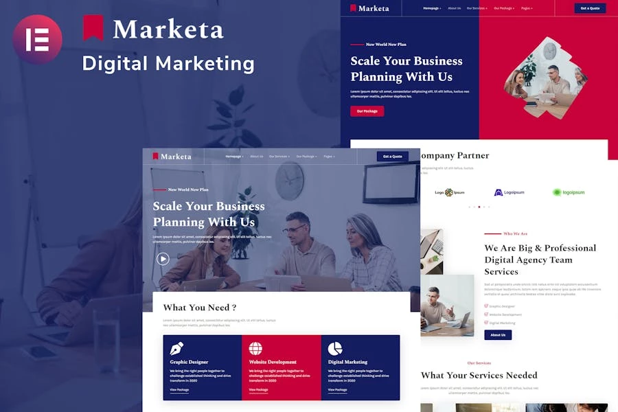 Marketa - Kit de plantillas Elementor de servicios empresariales para agencias digitales