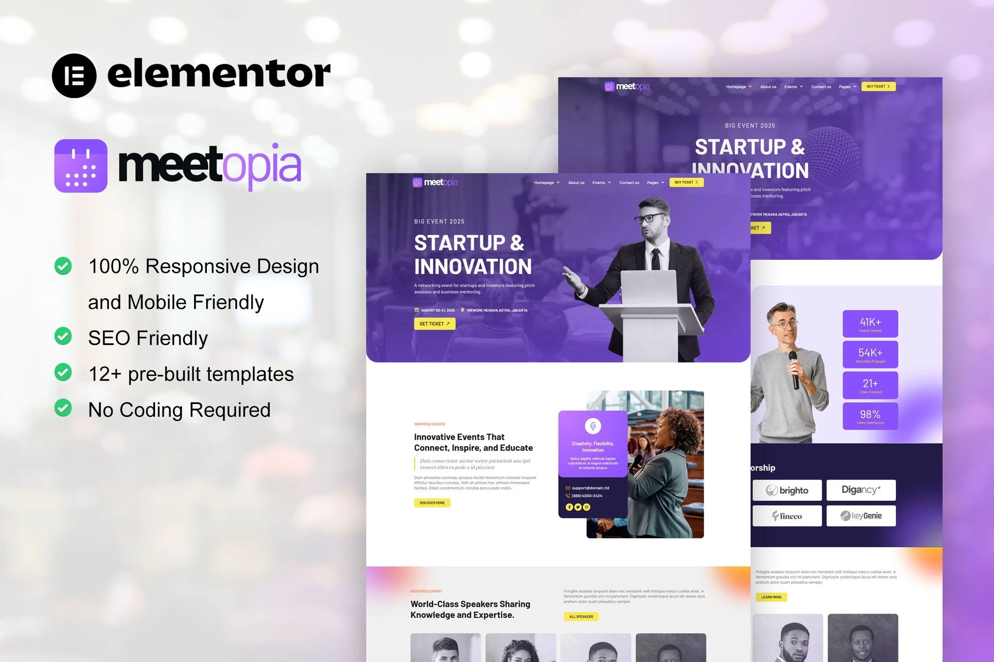 Meetopia - Kit de plantillas Elementor Pro para eventos y conferencias