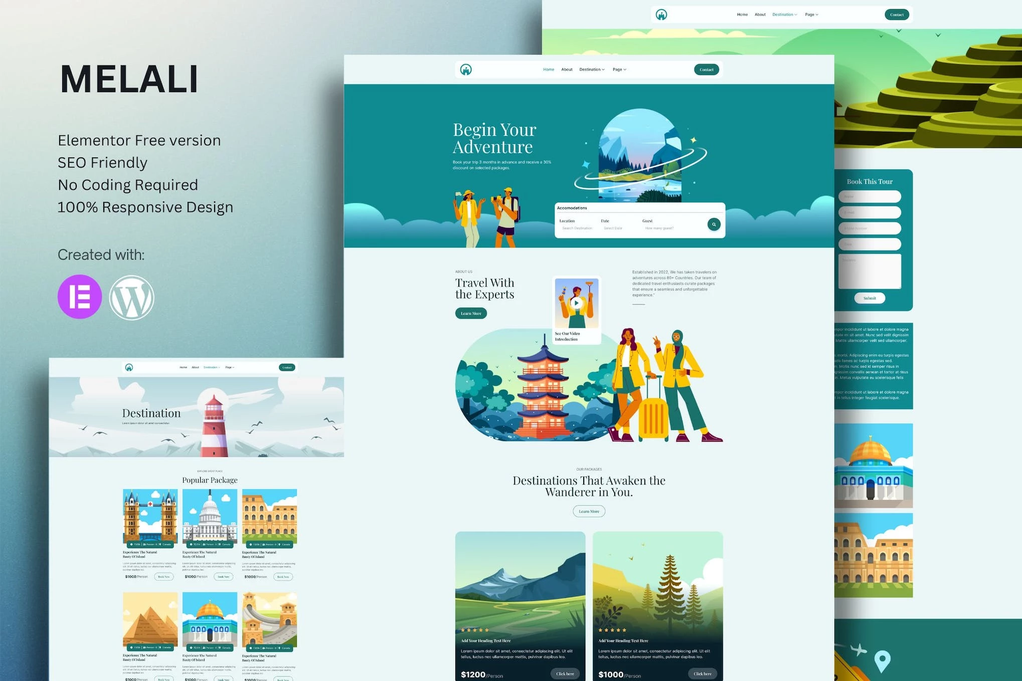 Melali - Kit de plantillas Elementor para agencias de viajes y turismo