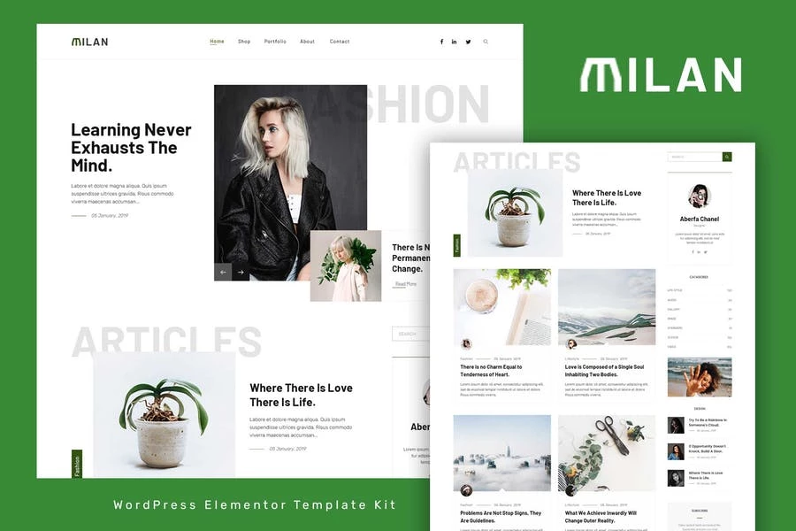 Milán - Template Kit Elementor para blogs y revistas