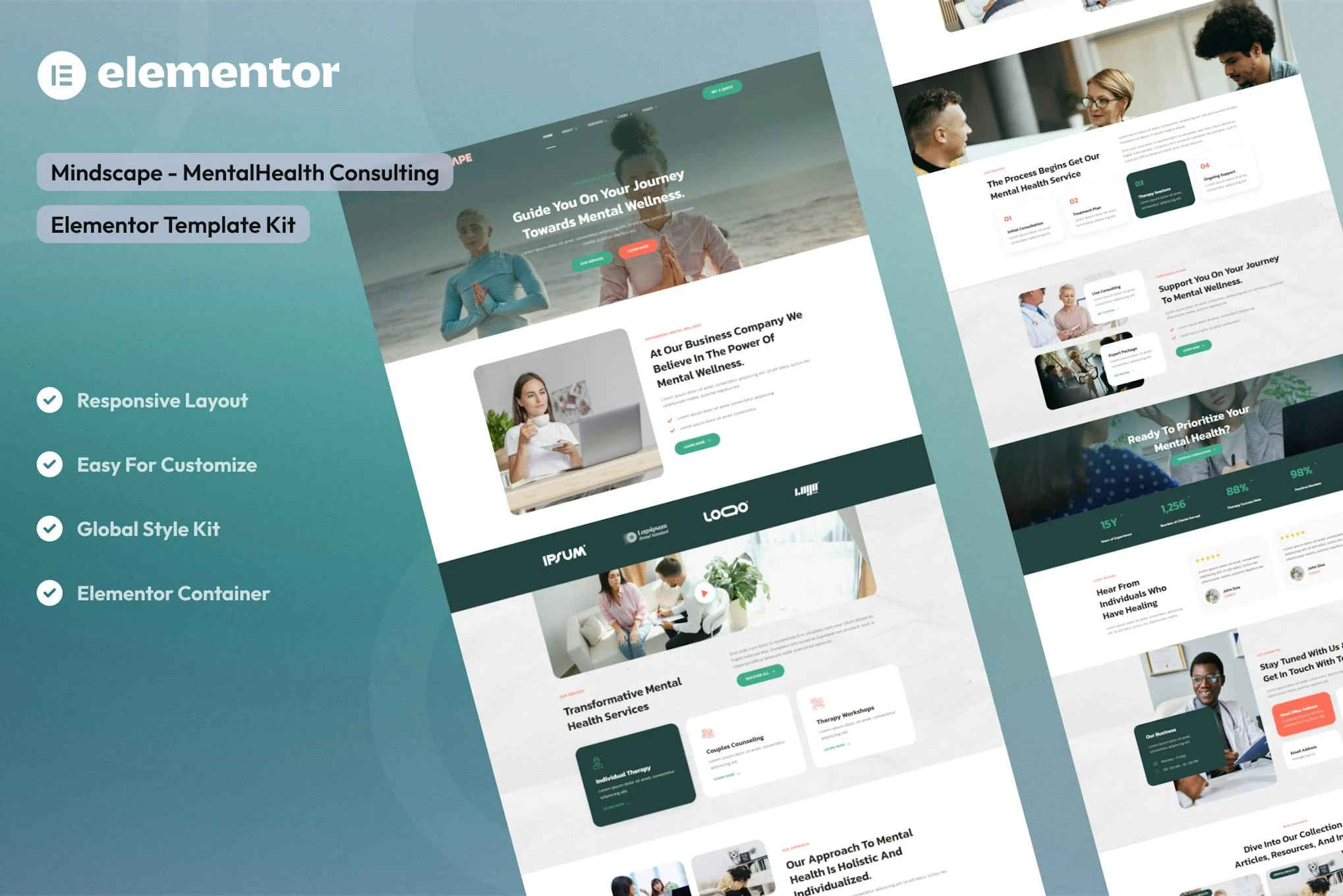 Mindscape - Kit de plantillas Elementor para consultoría de salud mental