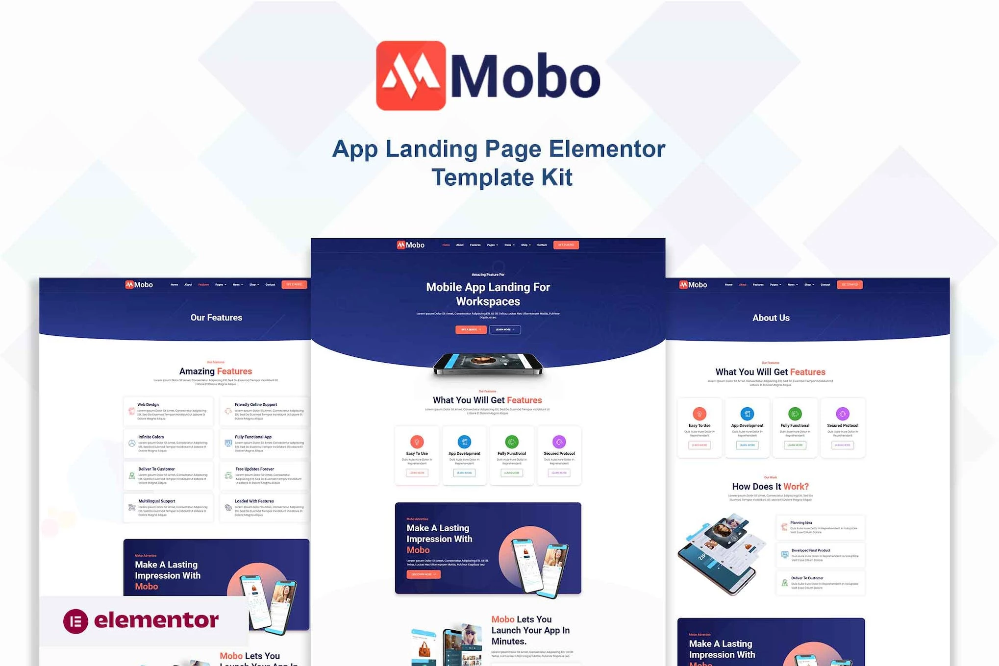 Mobo - Kit de plantillas Elementor Pro para la página de destino de la aplicación