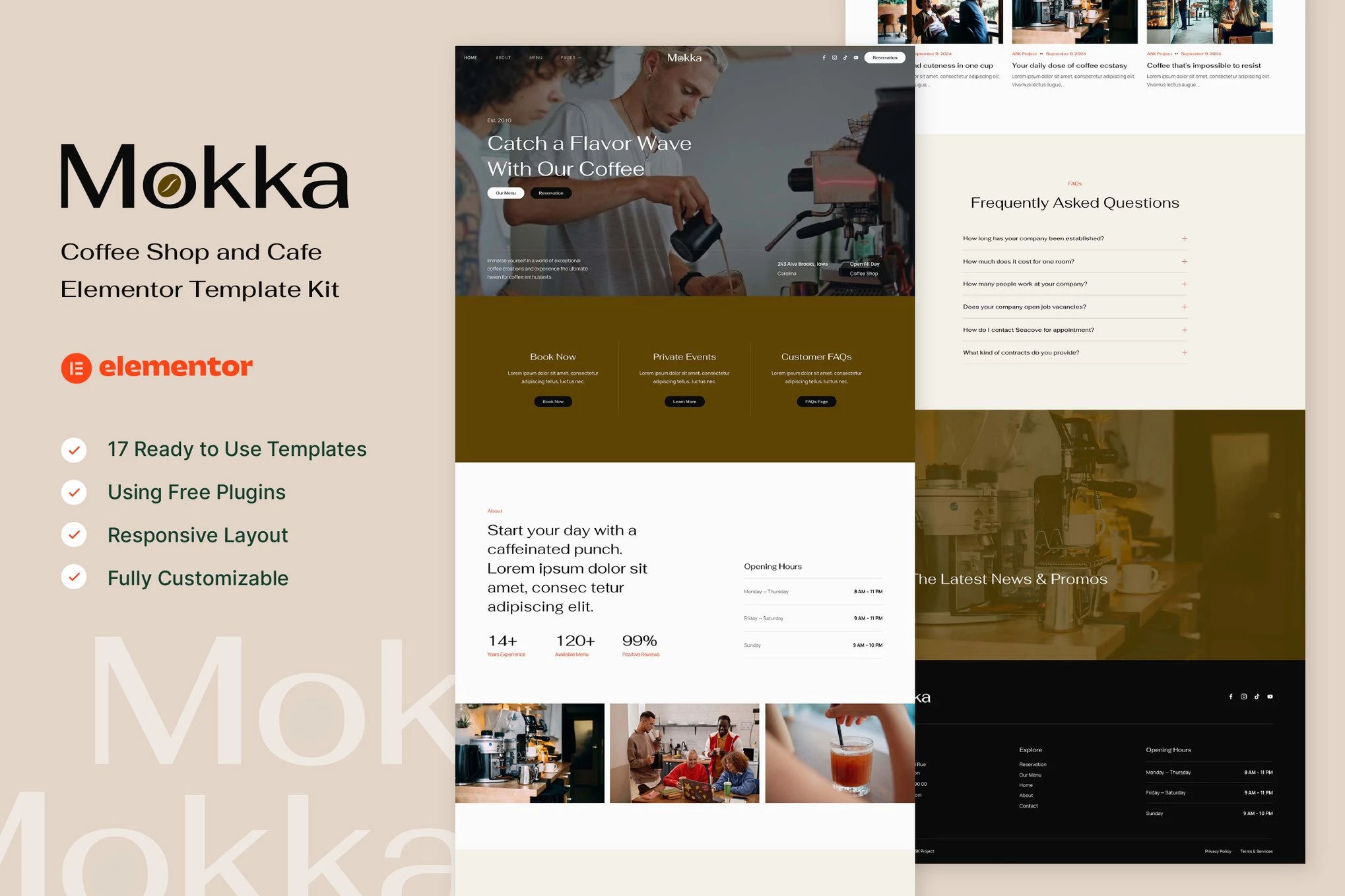 Mokka - Kit de plantillas Elementor para cafeterías y cafeterías