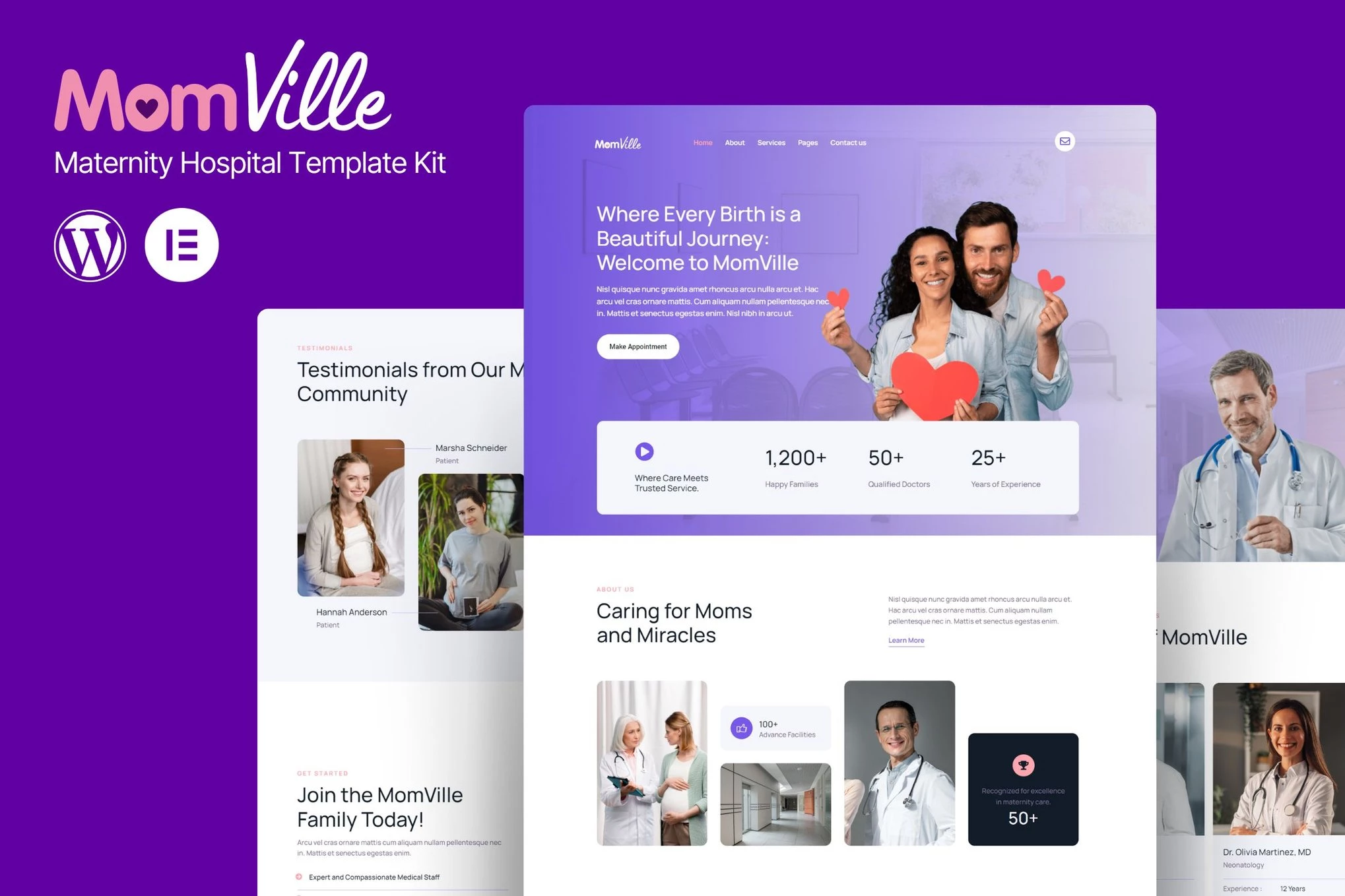 MomVille - Plantilla de kit Elementor para hospitales de maternidad
