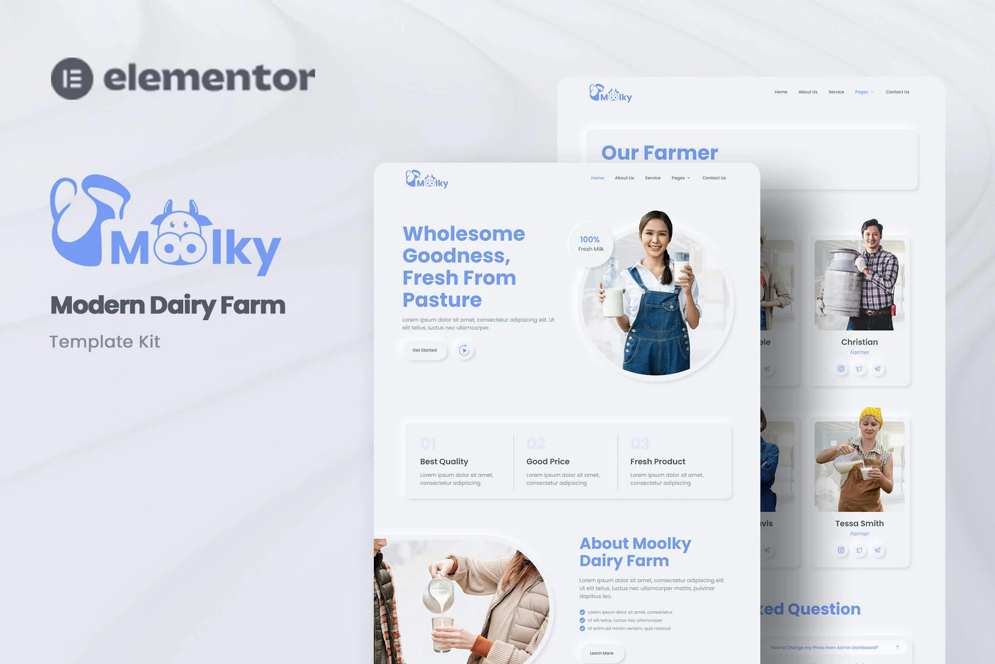 Moolky - Kit de plantillas Elementor para granjas lecheras modernas