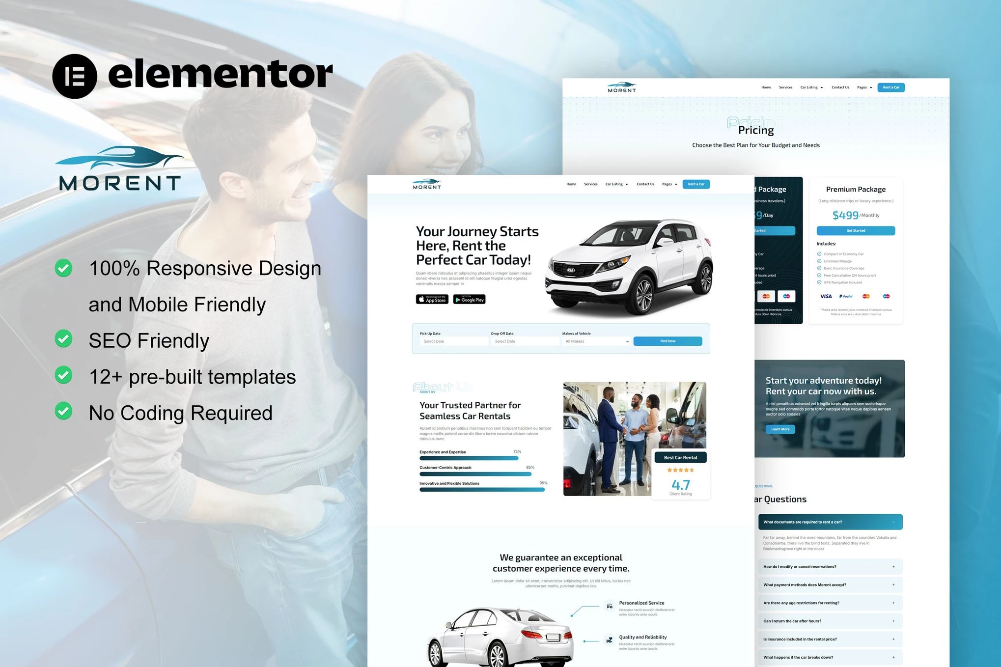 Morent - Kit de plantillas Elementor Pro para alquiler de coches