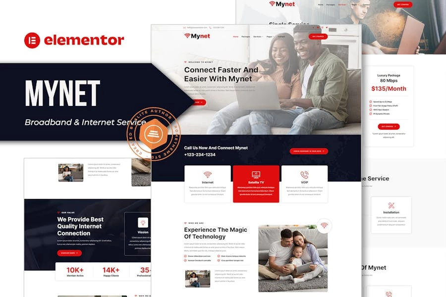 Mynet - Template Kit Elementor para proveedores de servicios de banda ancha e Internet
