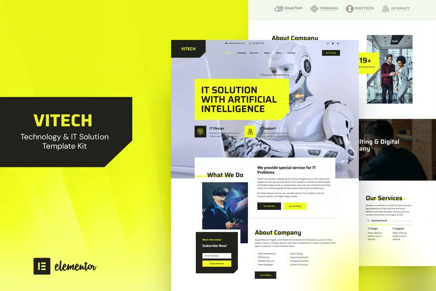 Vitech - Template Kit Elementor para soluciones de tecnología y TI