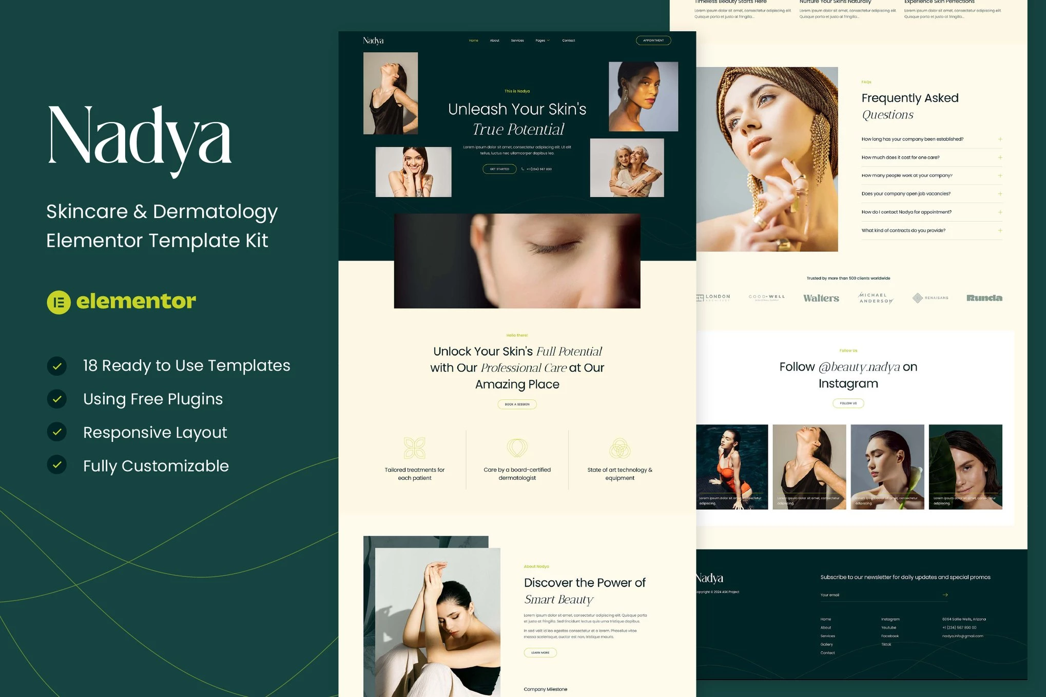 Nadya - Kit de plantillas Elementor para cuidado de la piel y dermatología