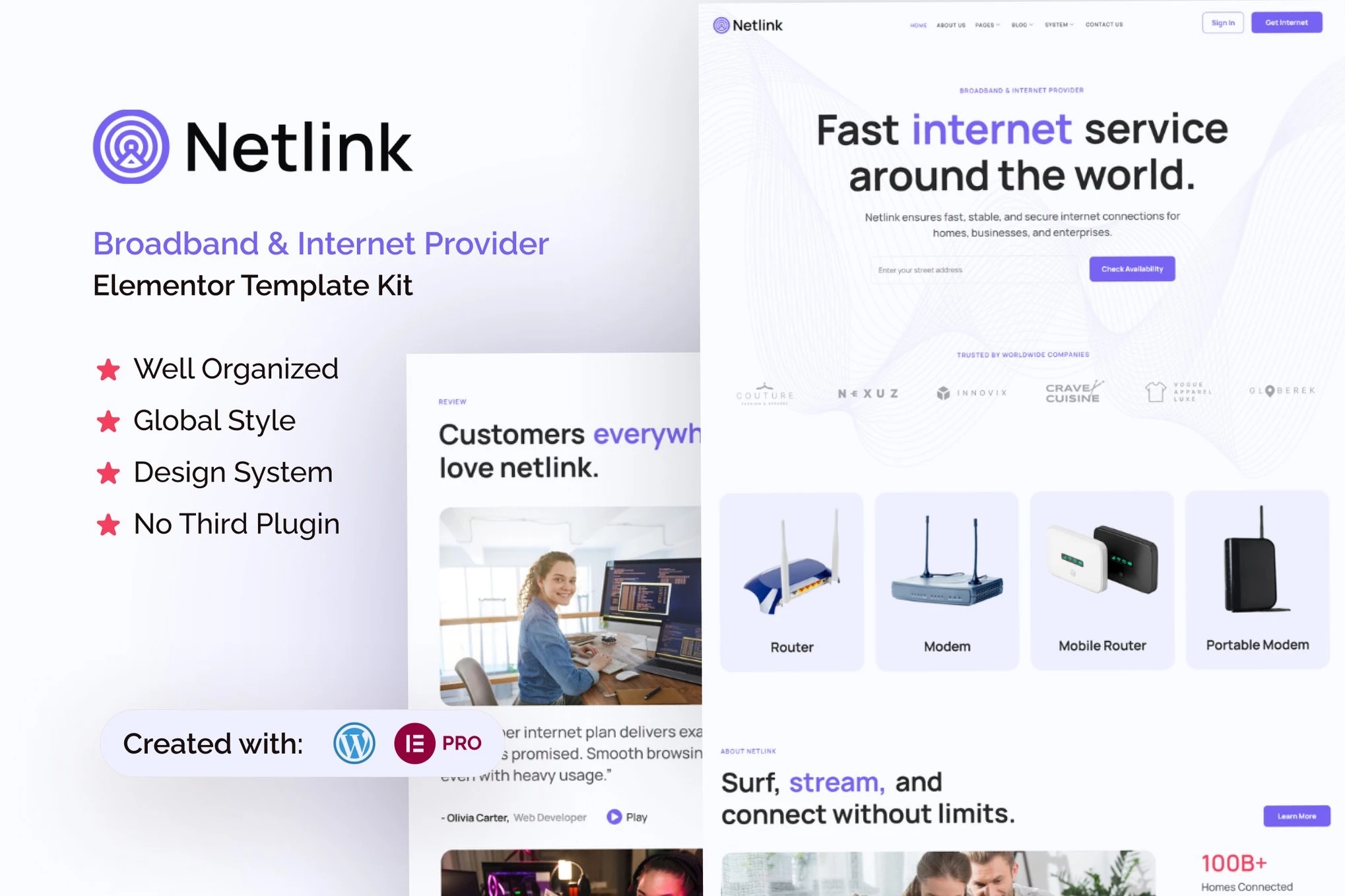 Netlink - Kit de plantillas Elementor para proveedores de banda ancha e Internet