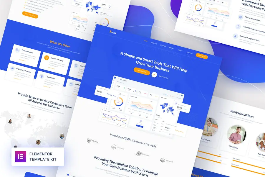 Xarris - Kit de plantillas Elementor para empresas emergentes y SaaS