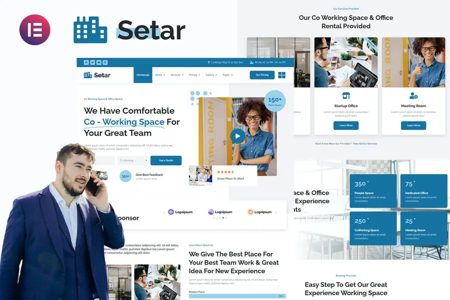 Setar - Template Kit Elementor de espacio de coworking y oficina de inicio