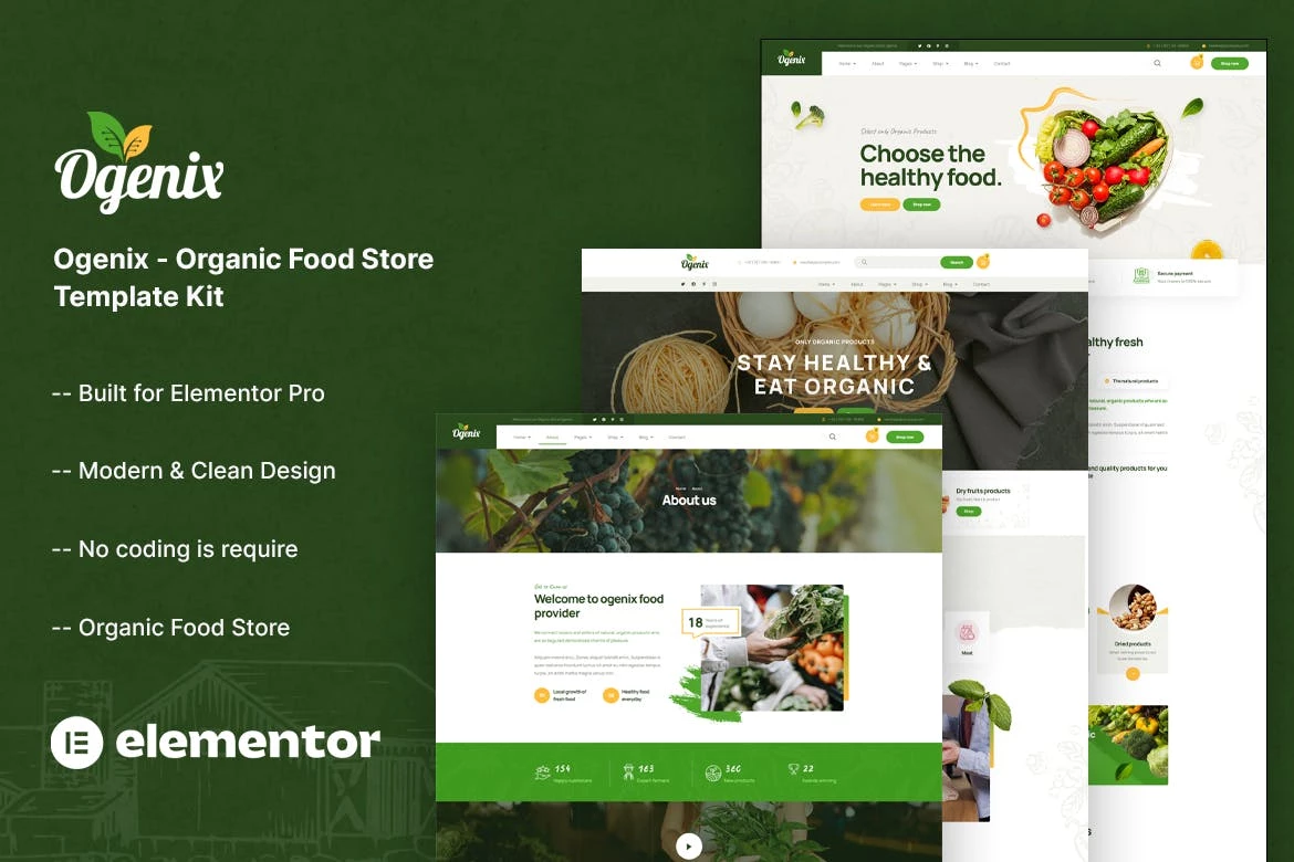 Ogenix - Kit de plantillas Elementor para tiendas de alimentos orgánicos