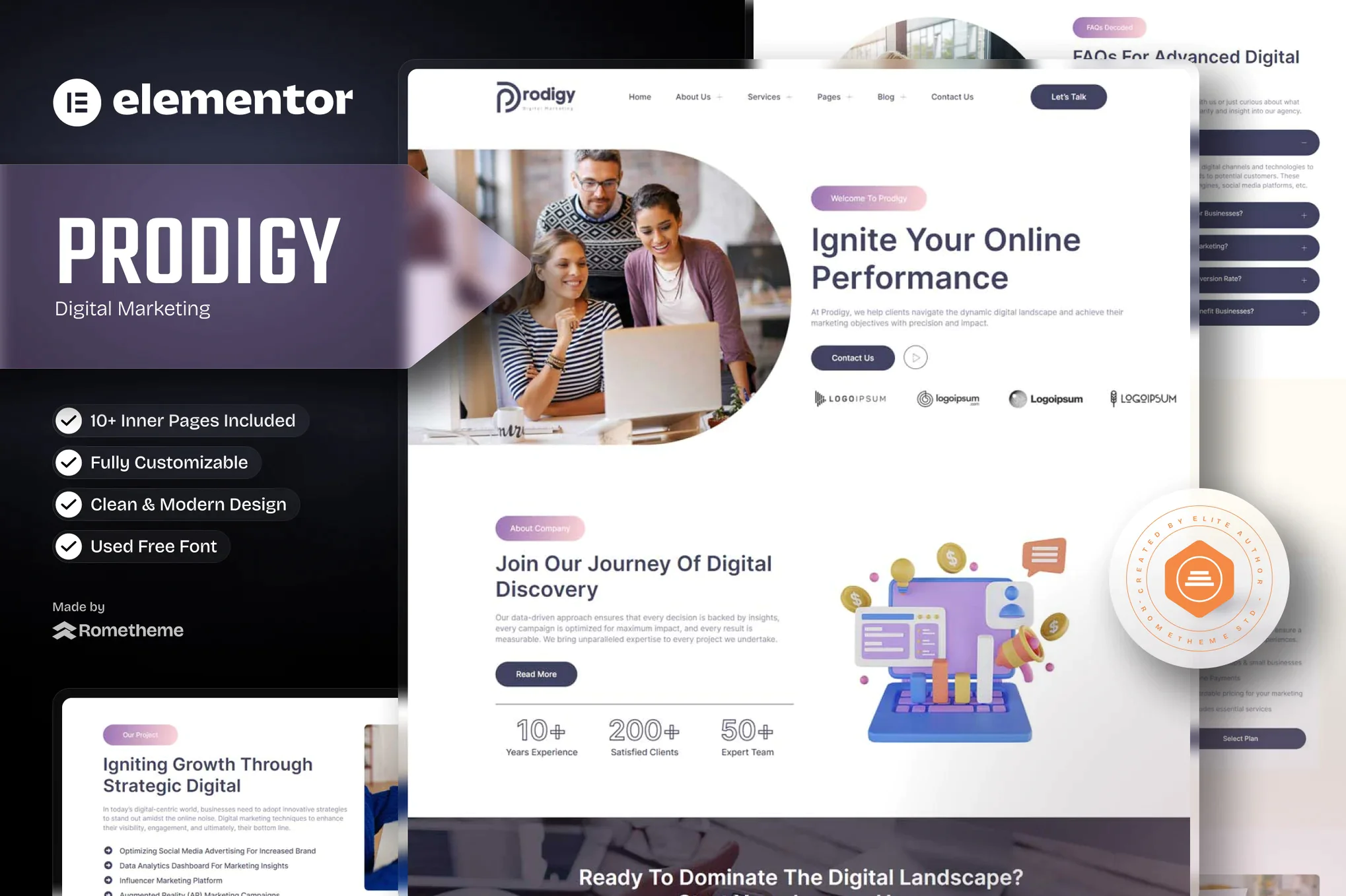 Prodigy - Kit de plantillas Elementor de marketing digital