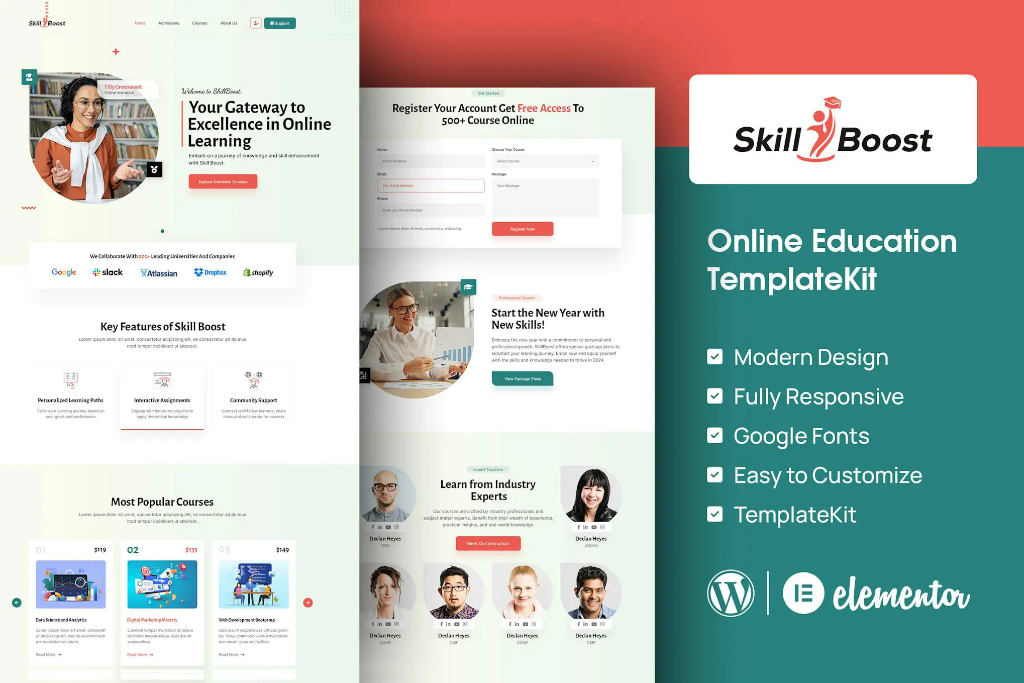 Skill Boost - Kit de plantillas Elementor para educación en línea