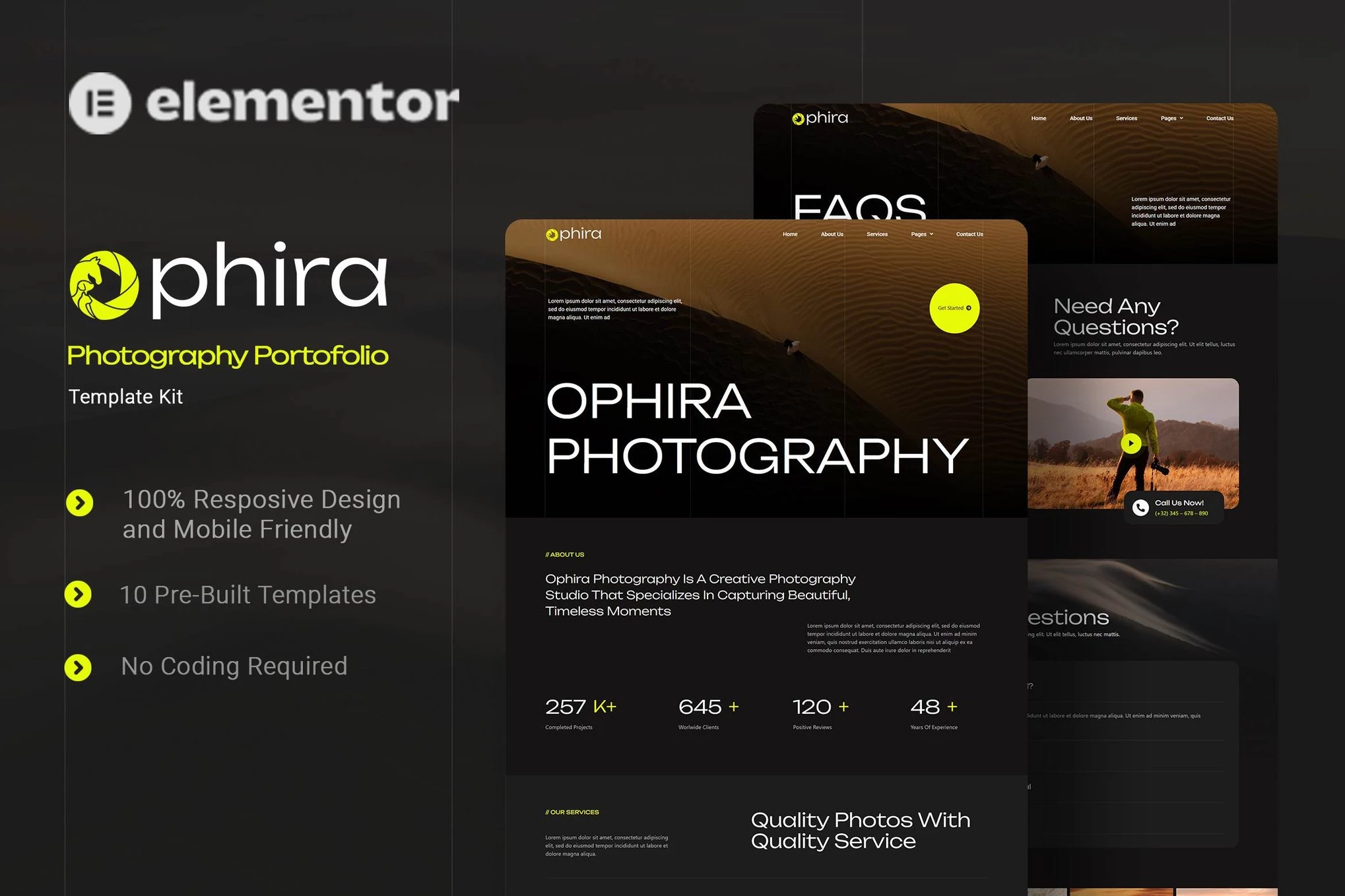 Ophira - Kit de Plantillas Elementor para Porfolio Fotográfico