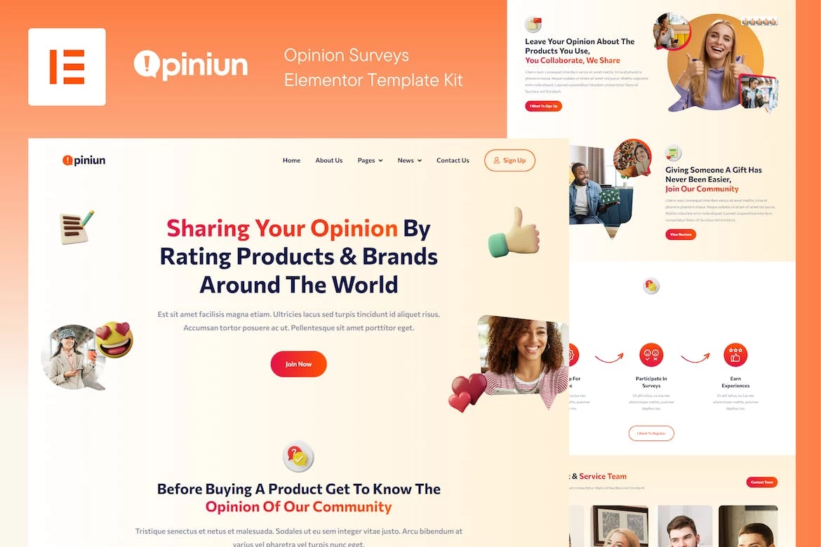 Opiniun - Kit de plantillas Elementor Pro para encuestas de opinión