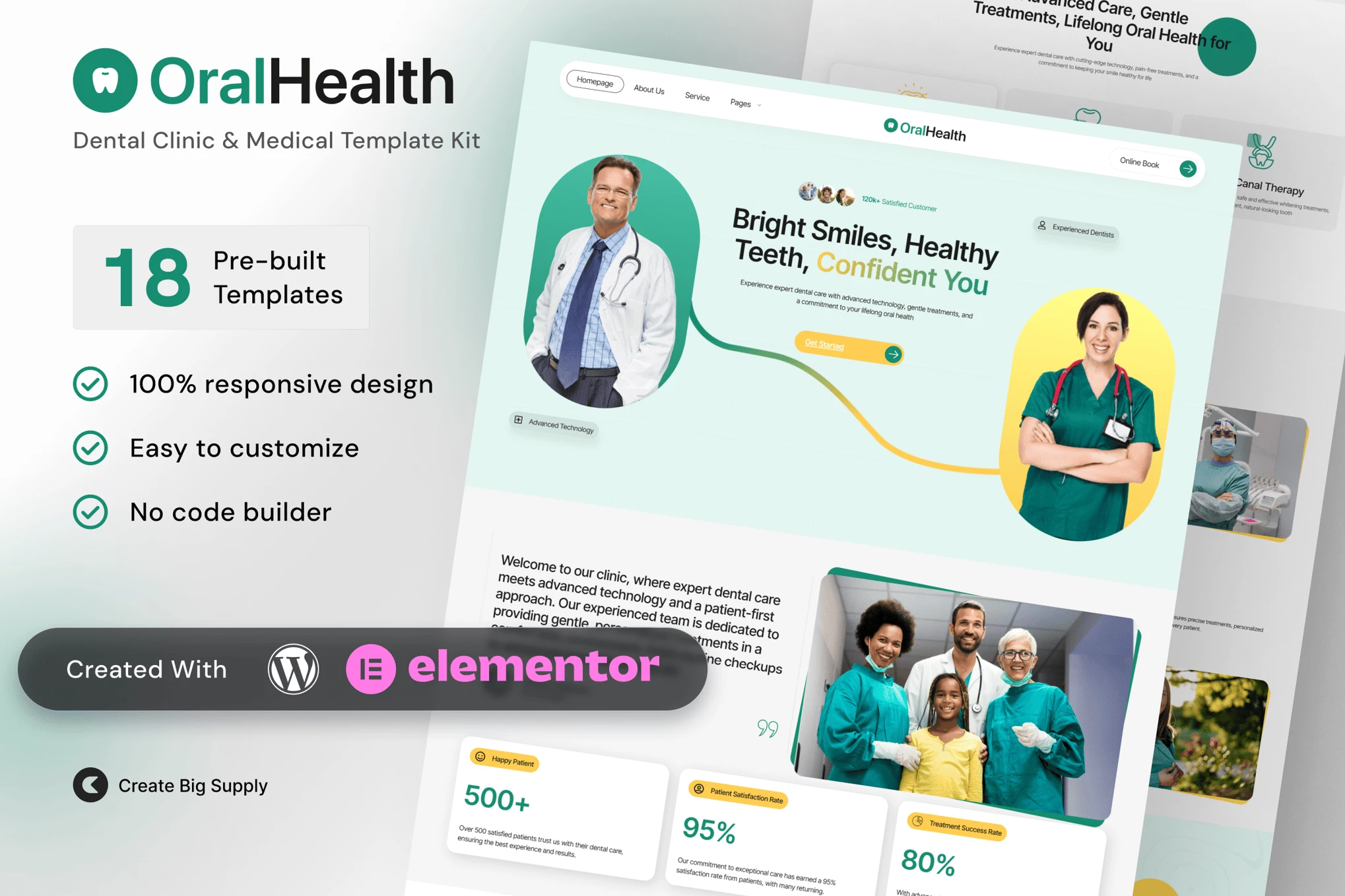 OralHealth - Kit de plantillas Elementor para clínicas dentales y medicina