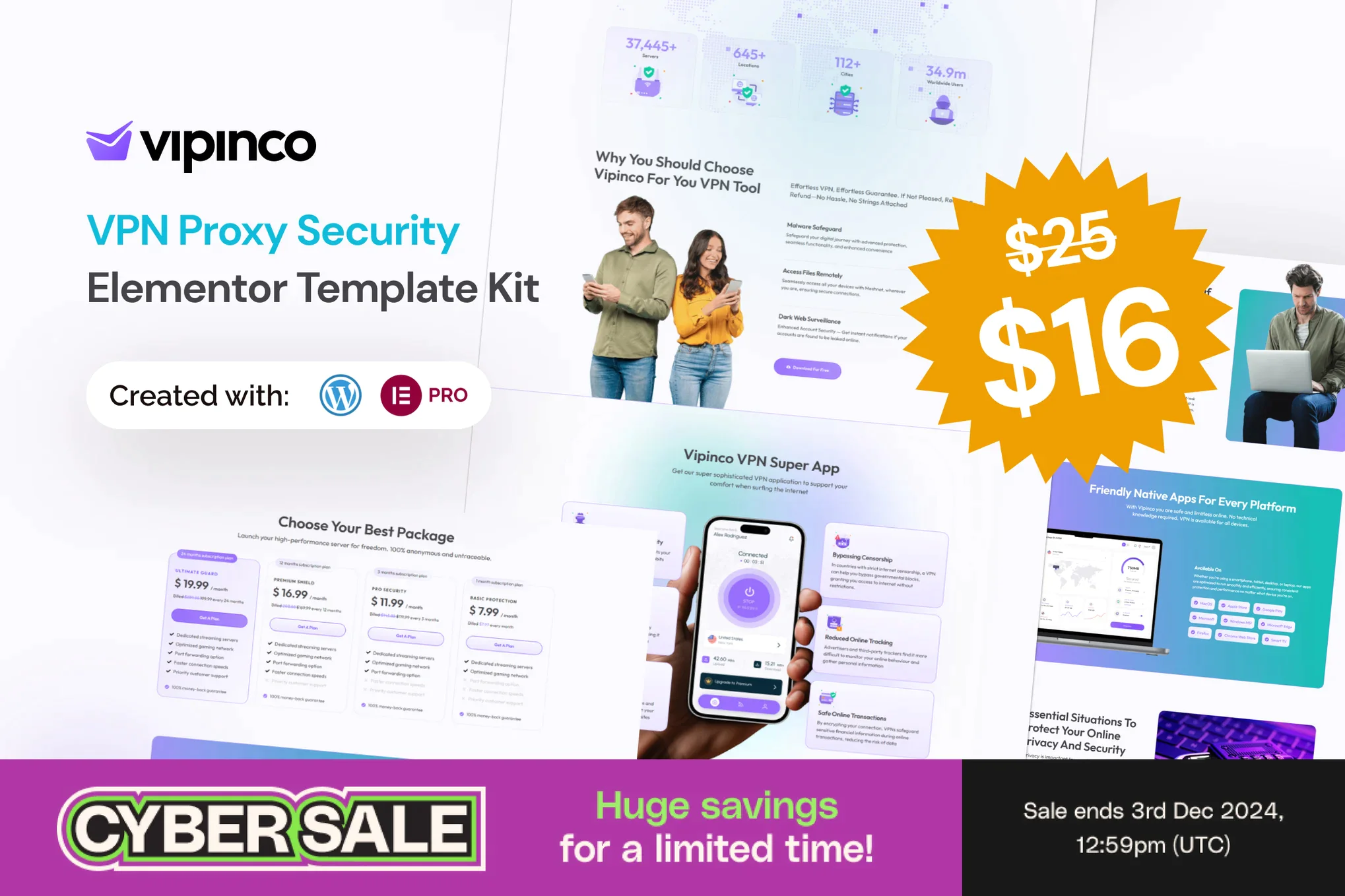 Vipinco - Kit de plantillas Elementor Pro para seguridad de proxy VPN