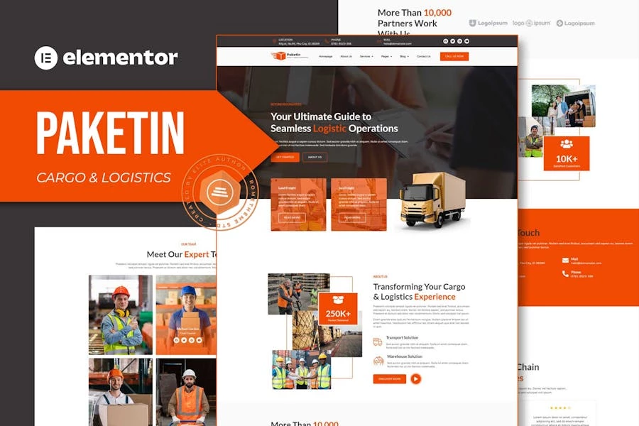 Paketin - Kit de plantillas Elementor para carga y logística