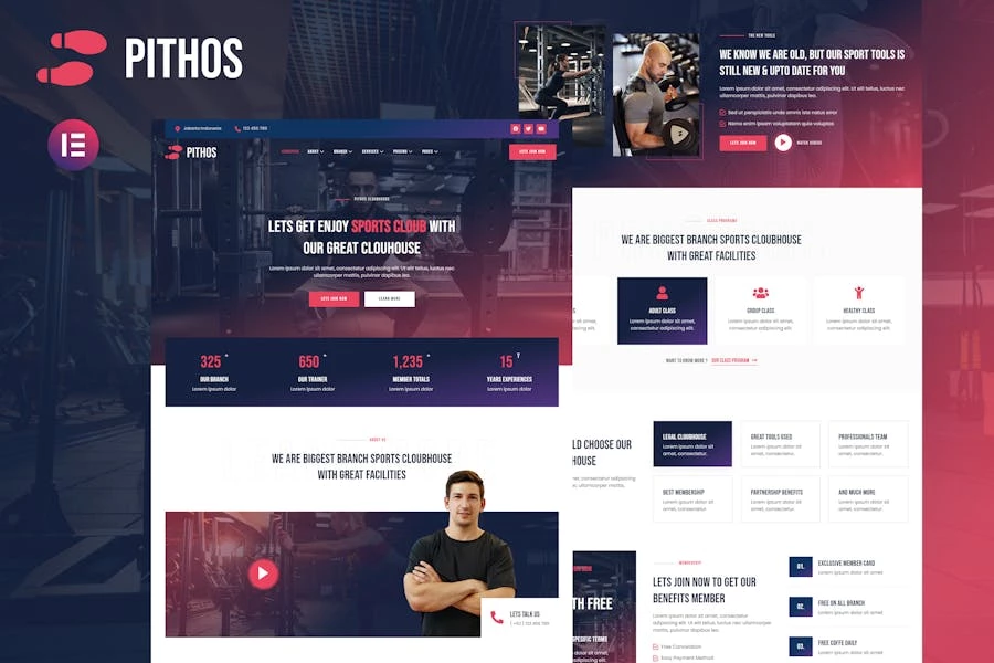Pithos - Template Kit Elementor para gimnasio y Cloubhouse