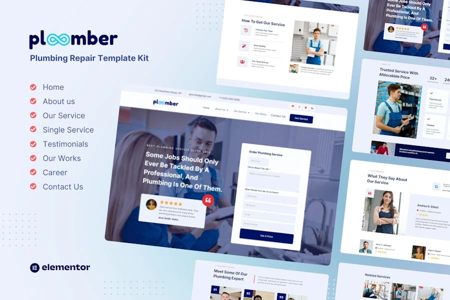 Ploomber - Template Kit Elementor para reparación de fontanería