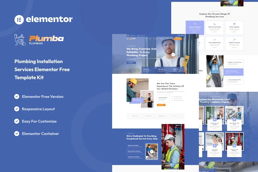 Plumba - Kit de plantillas Elementor para servicio de instalación de fontanería