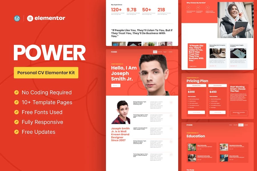 Power - Template Kit de currículum personal Elementor Pro