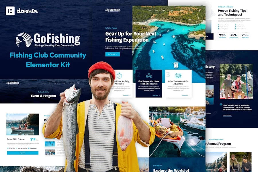Go Fishing - Kit de plantillas Elementor para la Comunidad de Fishing Club
