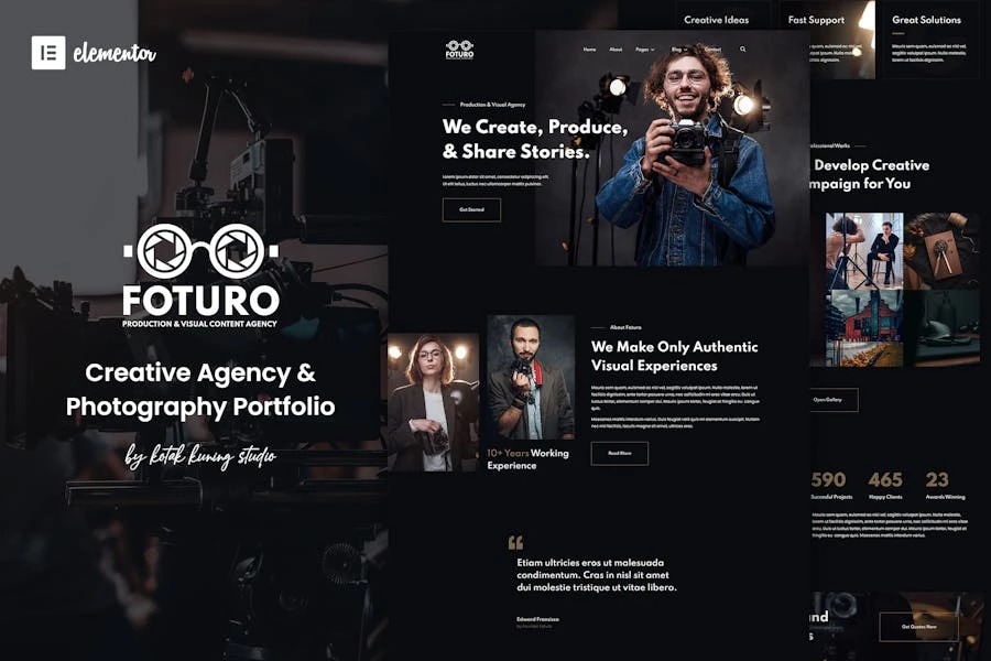Foturo - Kit Elementor de plantillas Elementor para portafolios de fotografía y agencia creativa