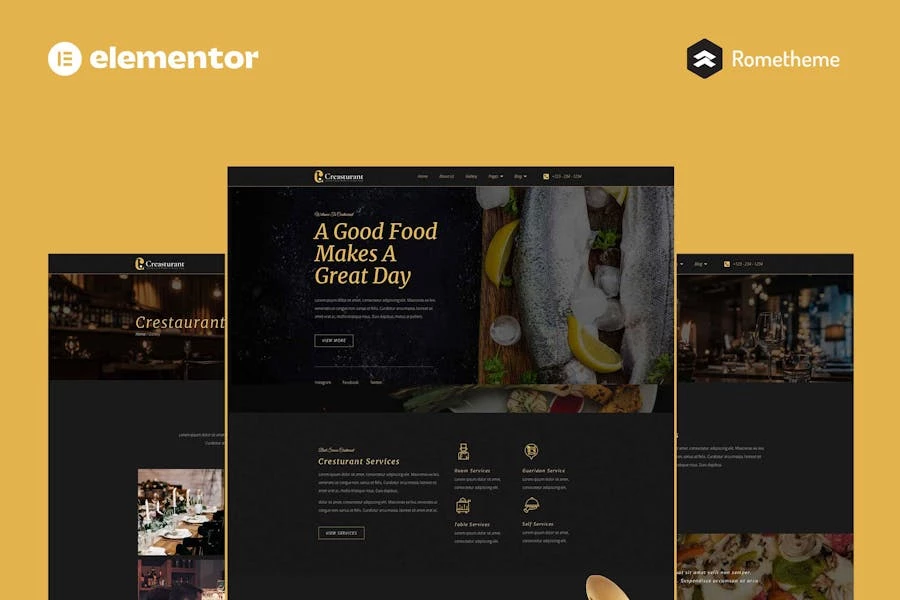Crestaurant - Kit completo de plantillas para sitios web de Elegant Restaurant Pro