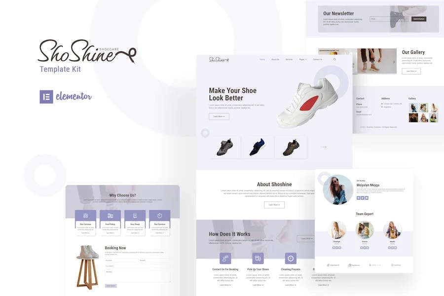 Shoshine - Kit de plantillas Elementor para servicio de limpieza