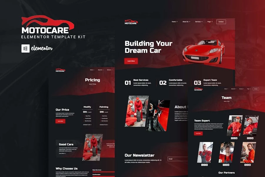 Motocare - Kit de plantillas automotrices Elementor