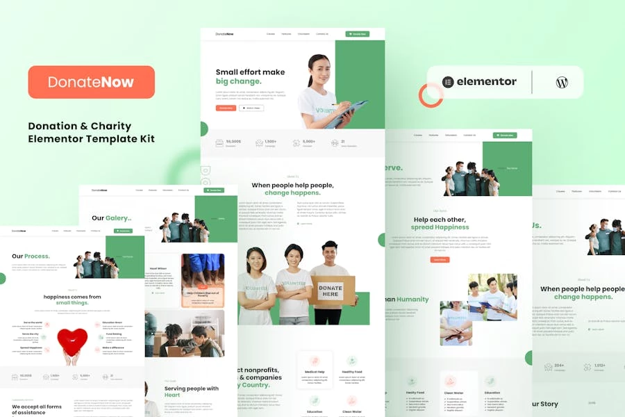 Donatenow - Kit de plantillas Elementor para donaciones y obras benéficas