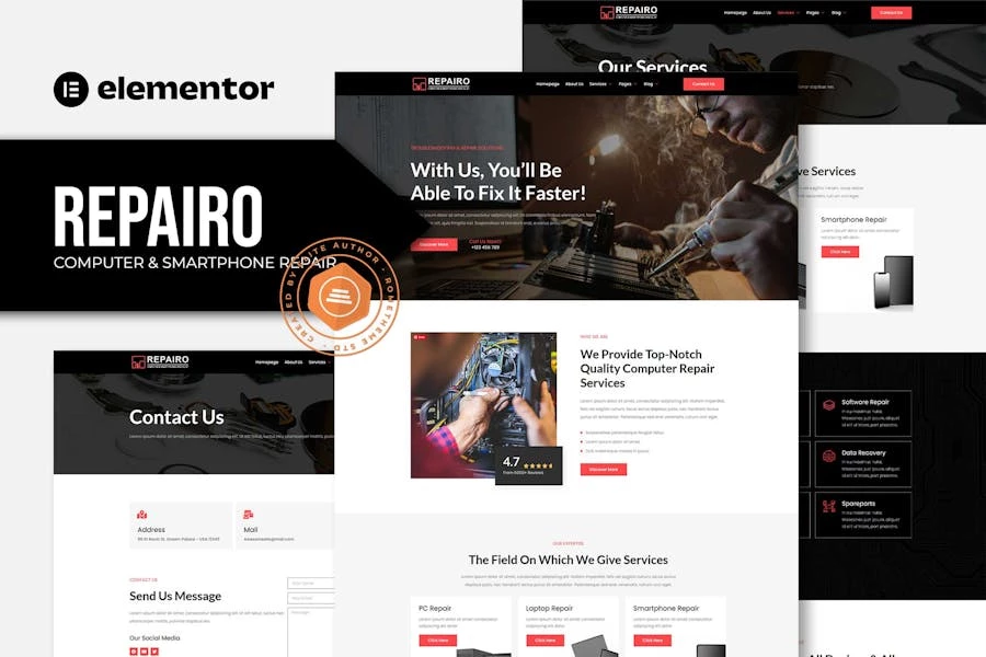 Repairo - Template Kit Elementor para reparación de computadoras y teléfonos inteligentes