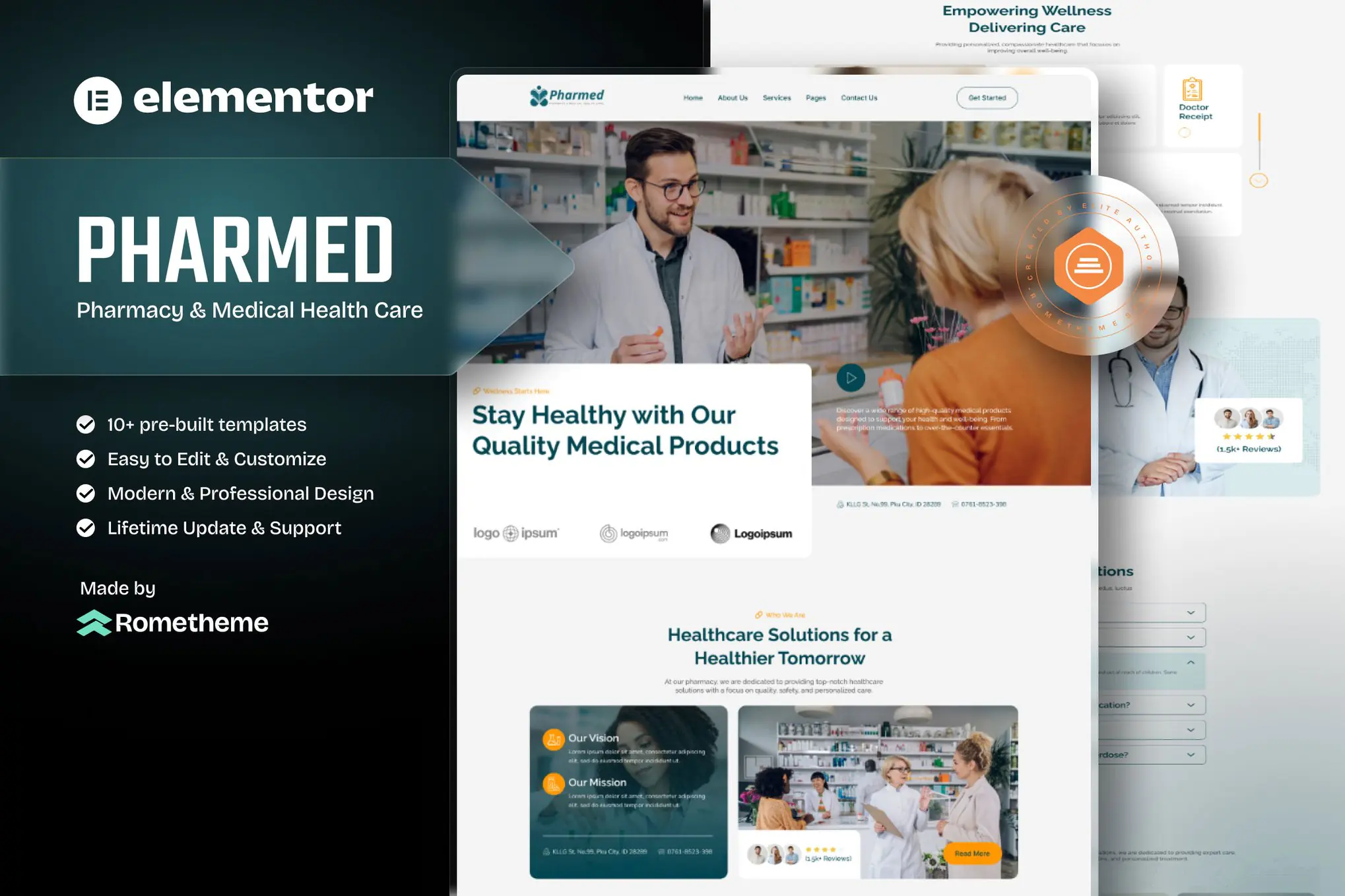 Pharmed - Kit de plantillas Elementor para farmacia y atención médica